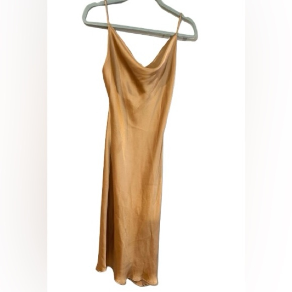 Petal & Pup Gold Satin Cowl Neck Midi Slip Dress Size 4 Wedding Guest
